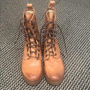 Frye Brown Leather Lace-Up Boots